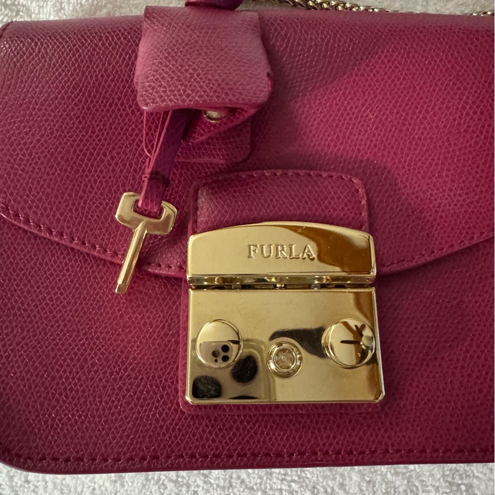 Furla Burgundy Leather Crossbody with Gold Chain Strap